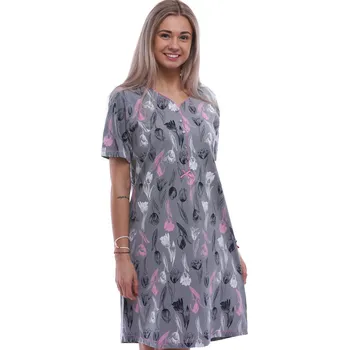 Dámská noční košile Šedá i růžová noční košilka pro ženu na knoflíky ROZETTA 1C3943 šedá l