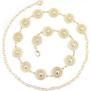 Opasek Ozdobný řetízkový kovový pásek Round Zlatý