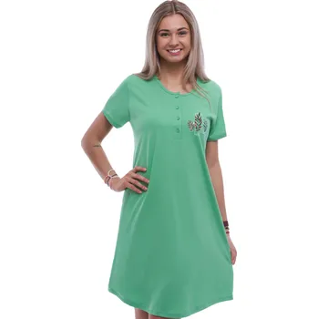 Dámská noční košile Zelená noční košilka pro ženu na knoflíky a obrázek lístečků 1C3928 zelená l