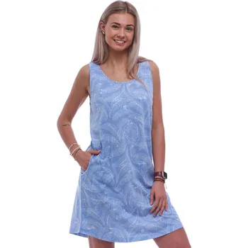 Dámské noční prádlo Nebesky modré dámská noční košilka bez rukávů vzor bílé listí 1XL-4XL 1C3954 modrá 4xl