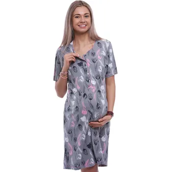 Dámské noční prádlo Šedá i růžová kojící a těhotenská noční košilka s květinovým vzorem 1C3943 šedá xxl