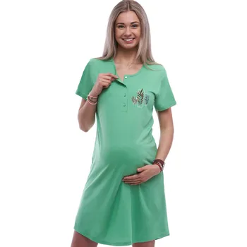 Dámská noční košile Zelená kojící a těhotenská noční košilka a obrázek lístečků 1C3928 zelená xl