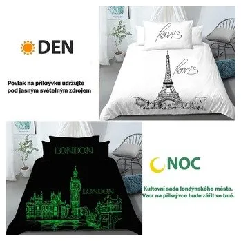 Povlečení Bavlněné svítící povlečení Den v Paříži, noc v Londýně