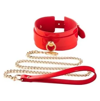 KINKY DIVA O-RING COLLAR + LEASH RED/GOLD