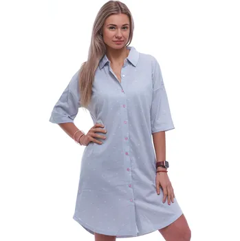 Dámská noční košile Jemně pruhovaná elegantní košilka s límečkem a krátkým rukávem celopropínací na knoflíky 1C3935 šedá l