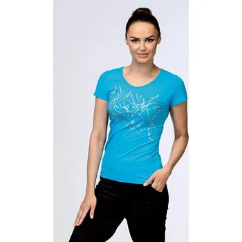 Funkční tyrkysové dámské tričko s potiskem 68 aqu velikost 4XL