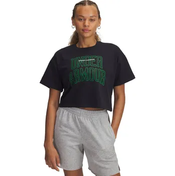 Pánské tričko Dámské triko s krátkým rukávem UNDER ARMOUR-UA W VARSITY MIX HW SS CROP-BLK Černá S