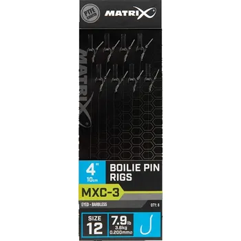 Rybářský háček 8ks - Hotový Návazec Matrix MXC-3 4” Boilie Pin Rigs 0,20mm/Vel. 12