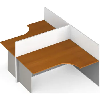 Psací stůl Rohový kancelářský stůl PRIMO s paravany, tvar T, magnetická tabule, 2 místa, šedá/třešeň