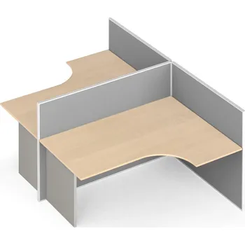 Psací stůl Rohový kancelářský stůl PRIMO s paravany, tvar T, nástěnka, 2 místa, šedá/bříza