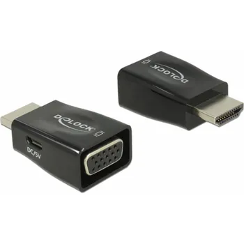 Elektrická zásuvka Delock 65902 HDMI / VGA adaptér [1x HDMI zástrčka - 1x D-SUB zásuvka 15pólová] černá