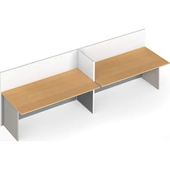 Psací stůl Kancelářský stůl PRIMO s paravanem, 2 místa, magnetická tabule, šedá/buk