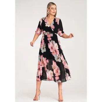 Oblečení a móda Midi šaty s květinovým potiskem M1137 Barva: Černá, Velikost: S/M