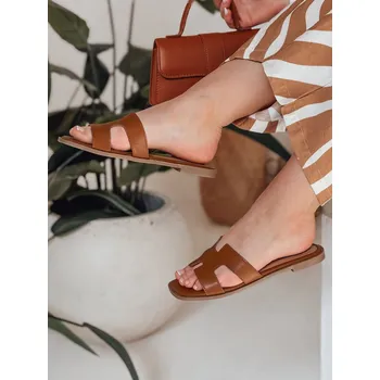 Dámské pantofle Dámské pantofle s výřezy KLASSINO ZY0881 Barva: Světle Hnědá, Velikost: 37