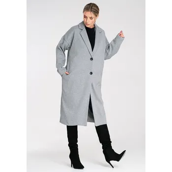 Jednořadý kabát na dva knoflíky a šálovým límcem M1111 Barva: Šedá, Velikost: ONE SIZE
