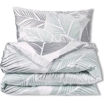 Povlečení Matex Saténové povlečení Šedé listy, 140 x 200 cm, 70 x 90 cm, šedá