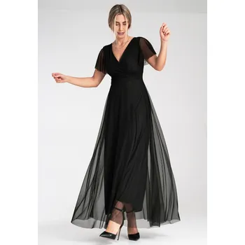 Dámské oblečení Síťované midi šaty s krátkými motýlími rukávy M1103 Barva: Černá, Velikost: S/M