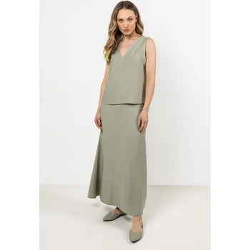 Dámská sukně Rozevlátá maxi sukně s rozparkem A717 Barva: Světle zelená, Velikost: S