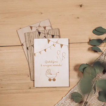 Dědova dílna Dřevěné přání Gratulujeme k narození miminka 10,5 x 14,8 cm