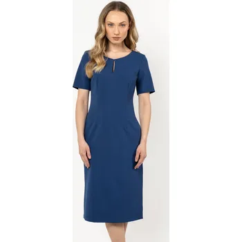 Dámské šaty Klasické midi šaty s krátkým rukávem A706 Barva: Modrá, Velikost: M