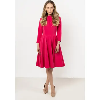 Dámské šaty Rozevláté midi šaty s 3/4 rukávy A707 Barva: Růžová, Velikost: M