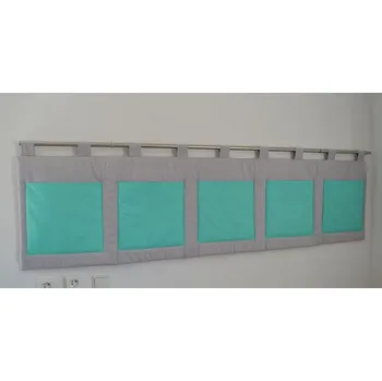 Dekorace do dětského pokoje Šatoli.cz Velký kapsář na zeď 200x50 cm Mentolová na šedé