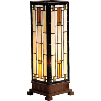 Dekorativní svítidlo Stolní lampa Tiffany Zuria béžovo hnědá art deco ve tvaru hranolu – 12x12x35 cm + doprava zdarma