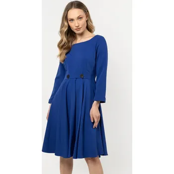 Dámské šaty Rozevláté midi šaty s 3/4 rukávy A708 Barva: Modrá, Velikost: S