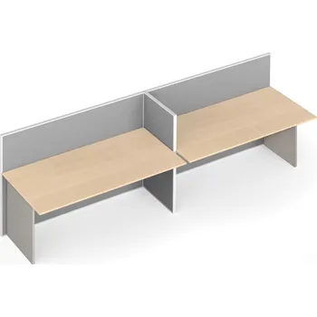 Psací stůl Kancelářský stůl PRIMO s paravanem, 2 místa, nástěnka, šedá/bříza