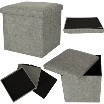 Taburet KIK Skládací puf s úložným prostorem otevřený na sedák podnožka šedá 38x38x38cm