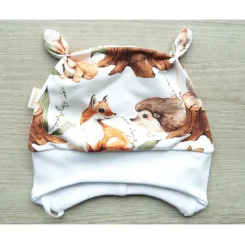 Kojenecká čepice AMÁLKA Elastická čepička teplákovina, lesní zvířátka Velikost: 74-80