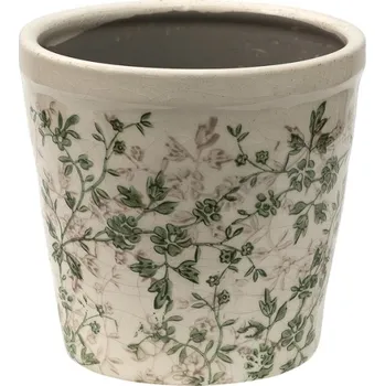 Obal na květináč Keramický obal na květináč se zelenými květy Steffen green M – 14x13 cm