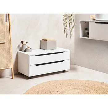 Koupelnový nábytek Koupelnová skříňka bílá MDP syntetický materiál s kolečky a zásuvkami úložný nábytek koupelna Beliani