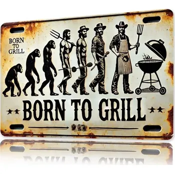 Plechová cedule BAF Kovová cedule Zrozen ke grilování - evoluce 30 x 20 cm