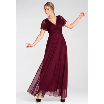 Oblečení a móda Síťované midi šaty s krátkými motýlími rukávy M1103 Barva: Bordová, Velikost: S/M