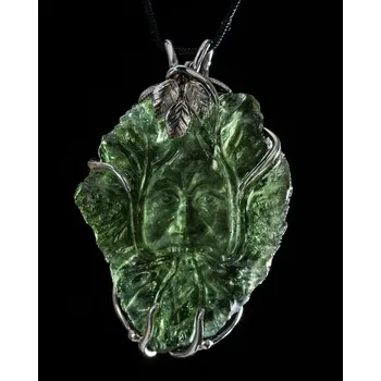 Přívěsek Drakkaria ZELENÝ MUŽ, stříbrný přívěsek s vltavínem, Ag 925