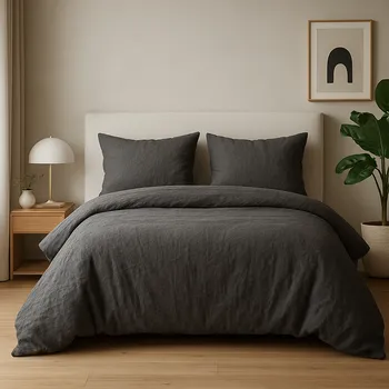Bavlněné povlečení se lněným vzhledem tmavě šedé