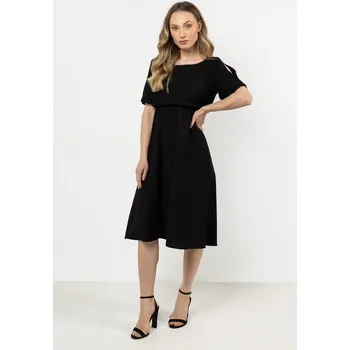 Dámské šaty Vzdušné midi šaty s krátkými rukávy A716 Barva: Černá, Velikost: S