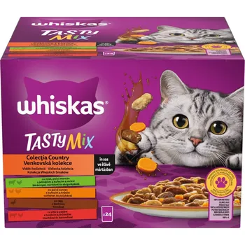 Krmivo pro kočku Whiskas Tasty mix Country kapsičky ve šťávě pro dospělé kočky 24×85 g