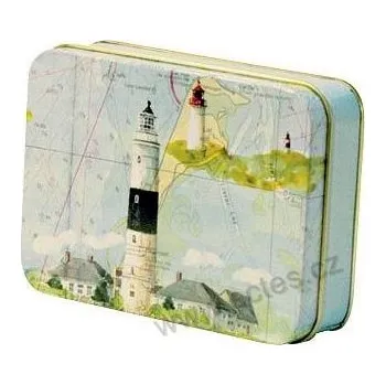 Dóza na potraviny LIGHTHOUSE KAMPEN plechová dóza na čokoládu 2636 černý maják s šedými domky