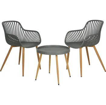 BALKONOVÁ SESTAVA NÁBYTKU, STŮL A 2 ŽIDLE, ŠEDÁ