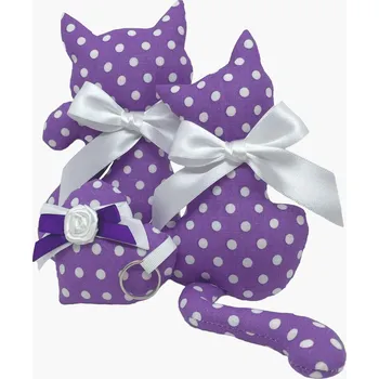 Dekorativní polštářek Kočka s levandulí + přívěsek srdce - fialová puntík Varianta: kočička, Dárkové balení: ne