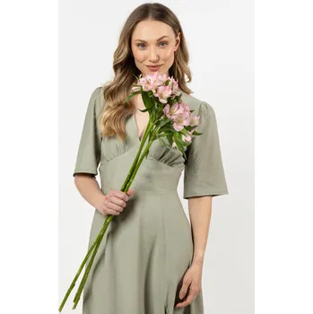 Dámské šaty Vzdušné midi šaty s výstřihem do V a krátkými rukávy A715 Barva: Světle zelená, Velikost: L