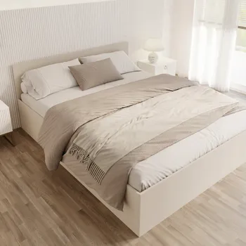 Postel Jednolůžko AJKmeble 140x200 s úložným prostorem na povlečení, béžové odstíny