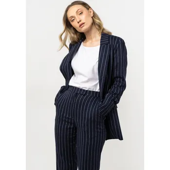 Dámské sako Lněné sako s jemnými proužky A728 Barva: Tmavě Modrá, Velikost: S
