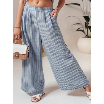 Dámské oblečení Dámské kalhoty wide leg s pruhy MODERESS UY2695 Barva: Nebeská, Velikost: ONE SIZE
