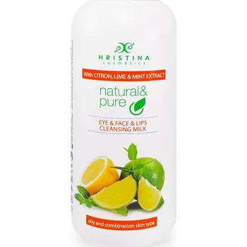 Hristina Přírodní čistící pleťové mléko na oči, tvář a rty - citron, limetka, máta 150 ml