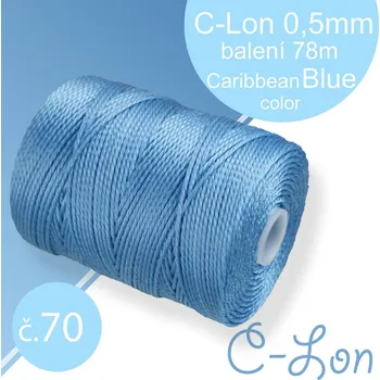 Nit Nylonová nit C-Lon pevná korálková nit. Barva 70 Caribbean Blue. Síla nitě 0,5mm. Balení 78m na cívce.