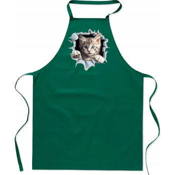 Kuchyňská zástěra KUCHYŇSKÁ ZÁSTĚRA bavlna zelená s motivem KOČKY, koťátko, kotě FA_483_z