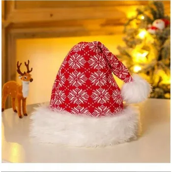Vánoce Čepice Santa Clause vánoční červená s bílými sněhové vločky a kožešinou